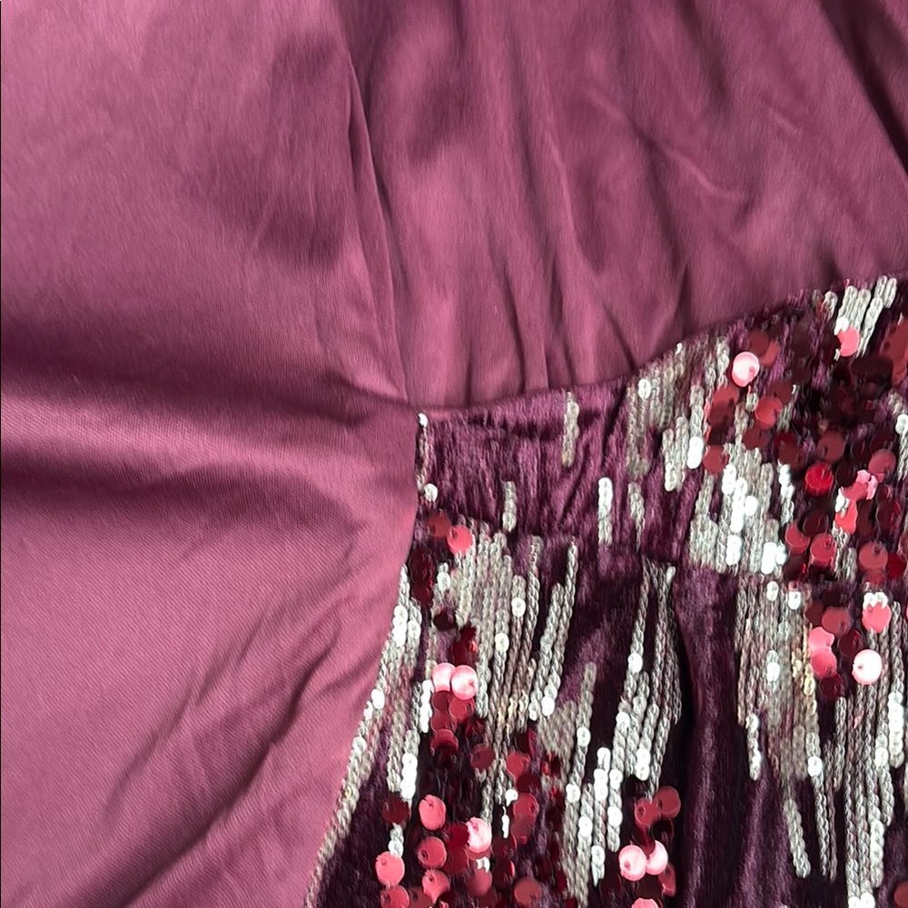 Lena Elegant Burgundy Sequin Wrap Dress - Picture 7 of 8